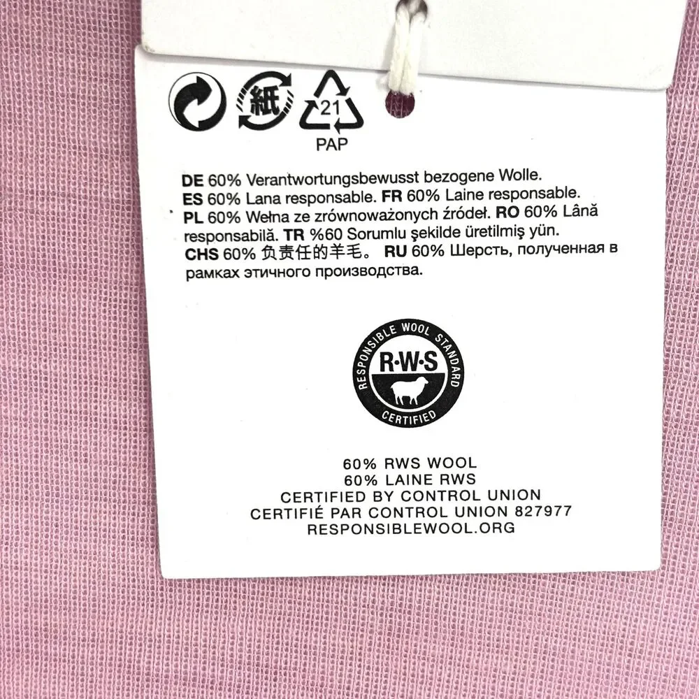 & Other Stories Women's Med Slim-Fit Top Pink LS CrewNeck 60% Wool 1125741 NWT
